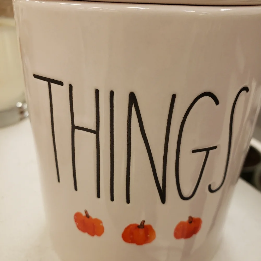 Rae Dunn THINGS Fall Pumpkins Ceramic Canister Jar NEW - Picture 3 of 4